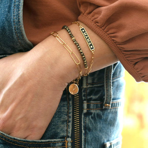 Mama Enamel Bracelet with Drawn Cable Chain