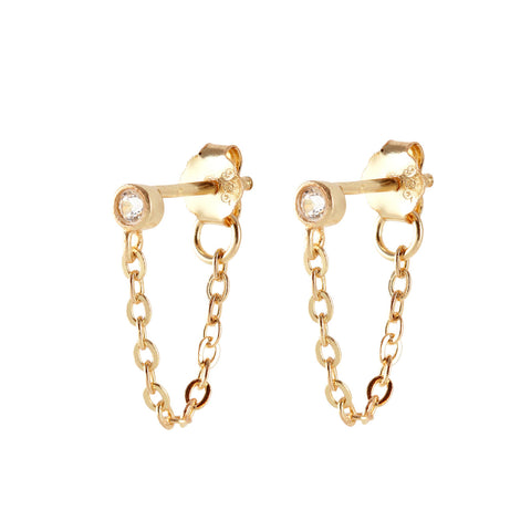 Chain Stud Earrings with White Topaz