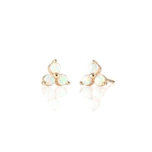 Three Stone Stud Earrings with Opal