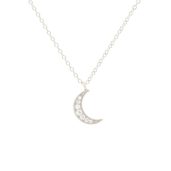 Crescent Moon Pave Charm Necklace